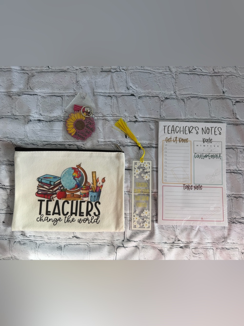 Teachers Change the World Canvas Pouch - Cream with Colorful Print